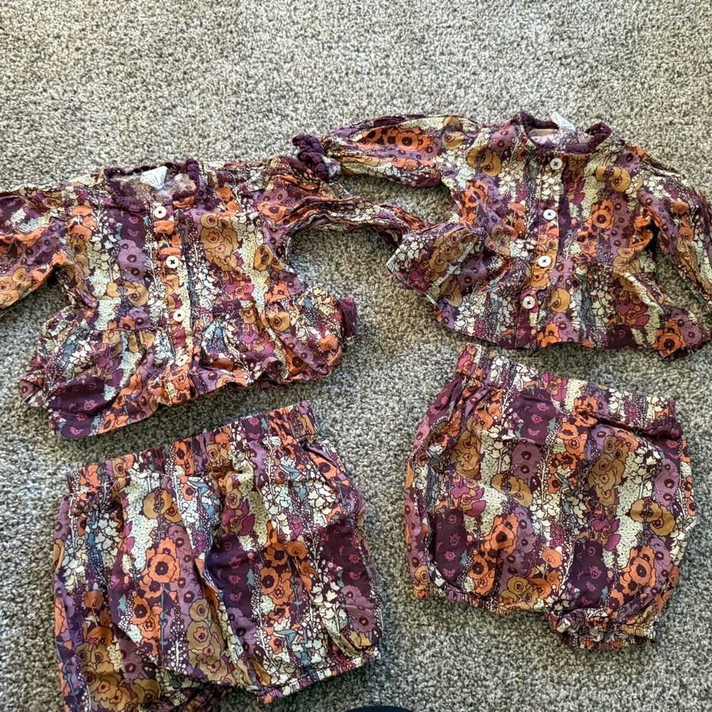 Twin matching set. Kate Quinn Baby Outfit in Purple and Brown